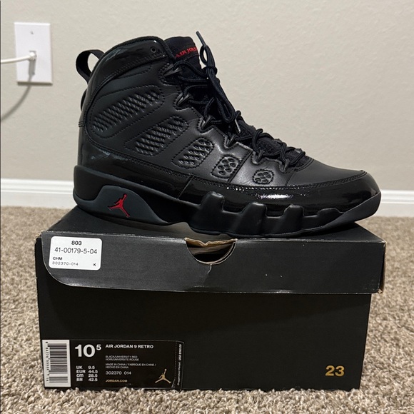 Jordan 9 Retro “Bred” Black and Red Sneakers